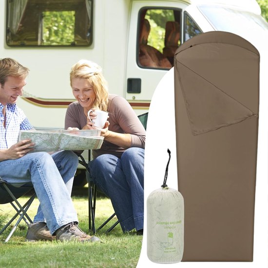 Slaapzak Voering - Reislaken Liner - Verbeteren Slaapcomfort - Warmte en Hygiëne - 210x80cm - Donkere Koffie — afbeelding 2