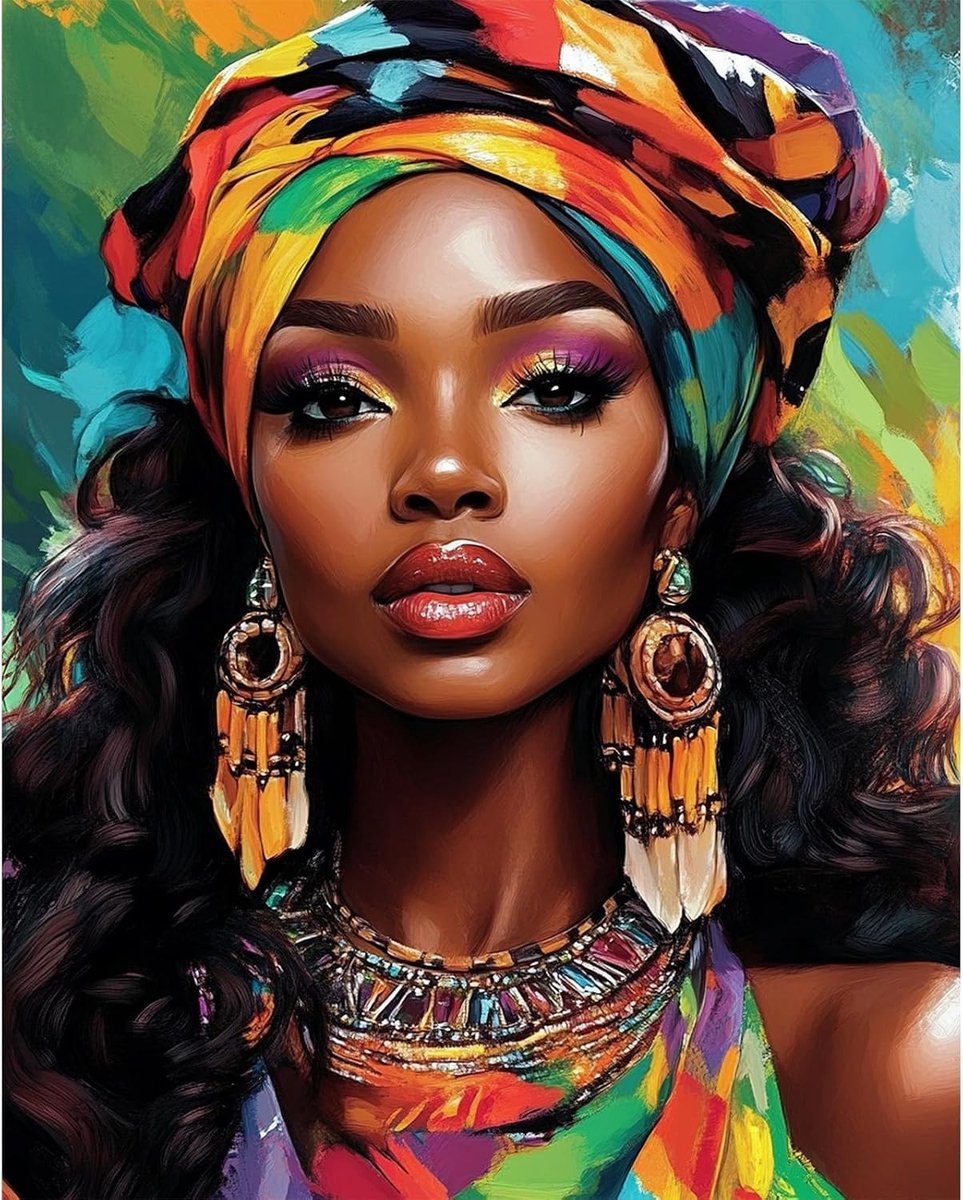 Schilderen op nummer voor volwassenen - Afro-Amerikaanse vrouw - Hoofddoek - Creatieve woondecoratie - SnelShoppen
