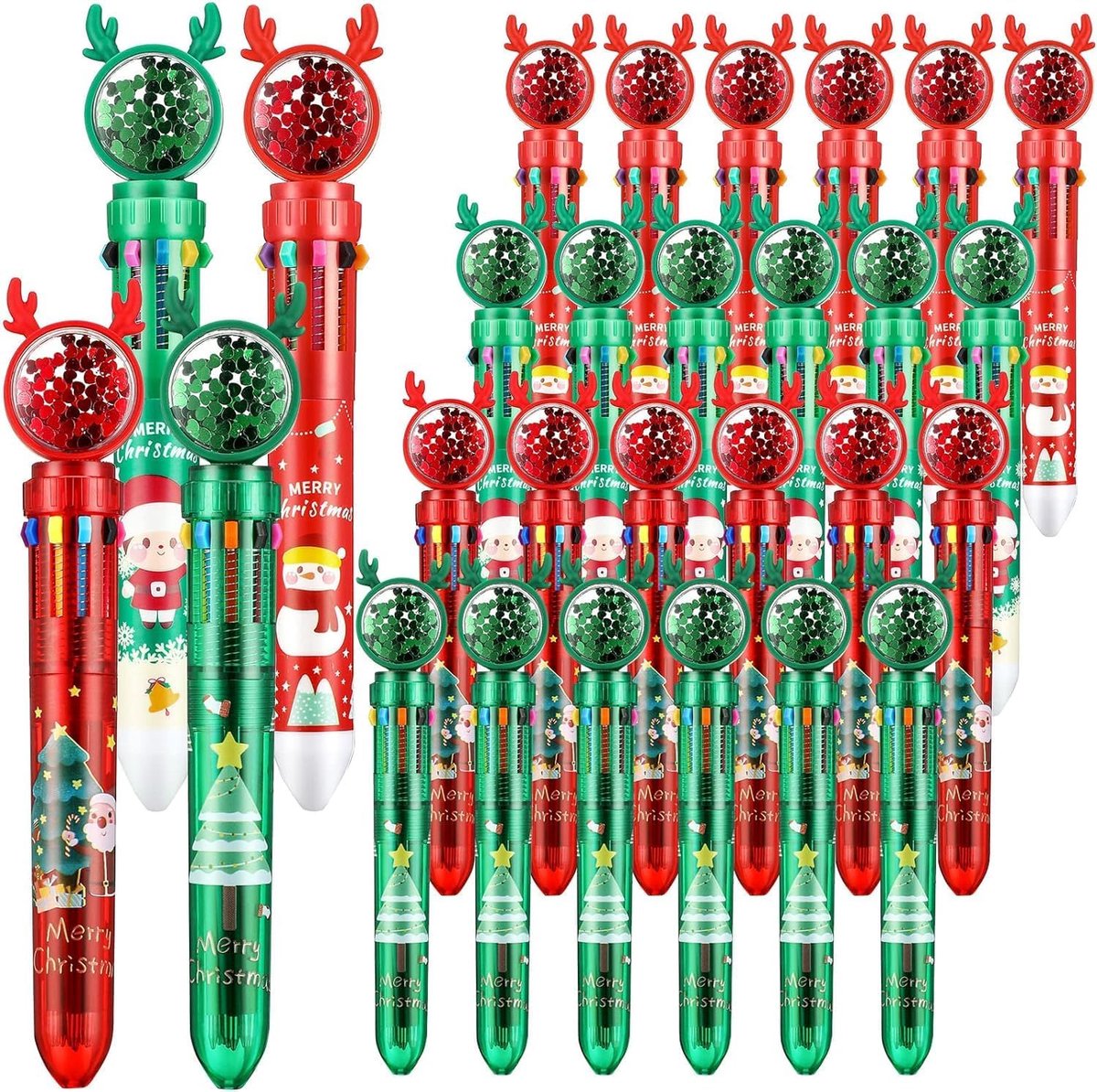 Balpen 24Pcs 10 in 1 - Kerststijl - Diverse ontwerpen - Ideaal voor feestelijke schrijfprojecten - SnelShoppen
