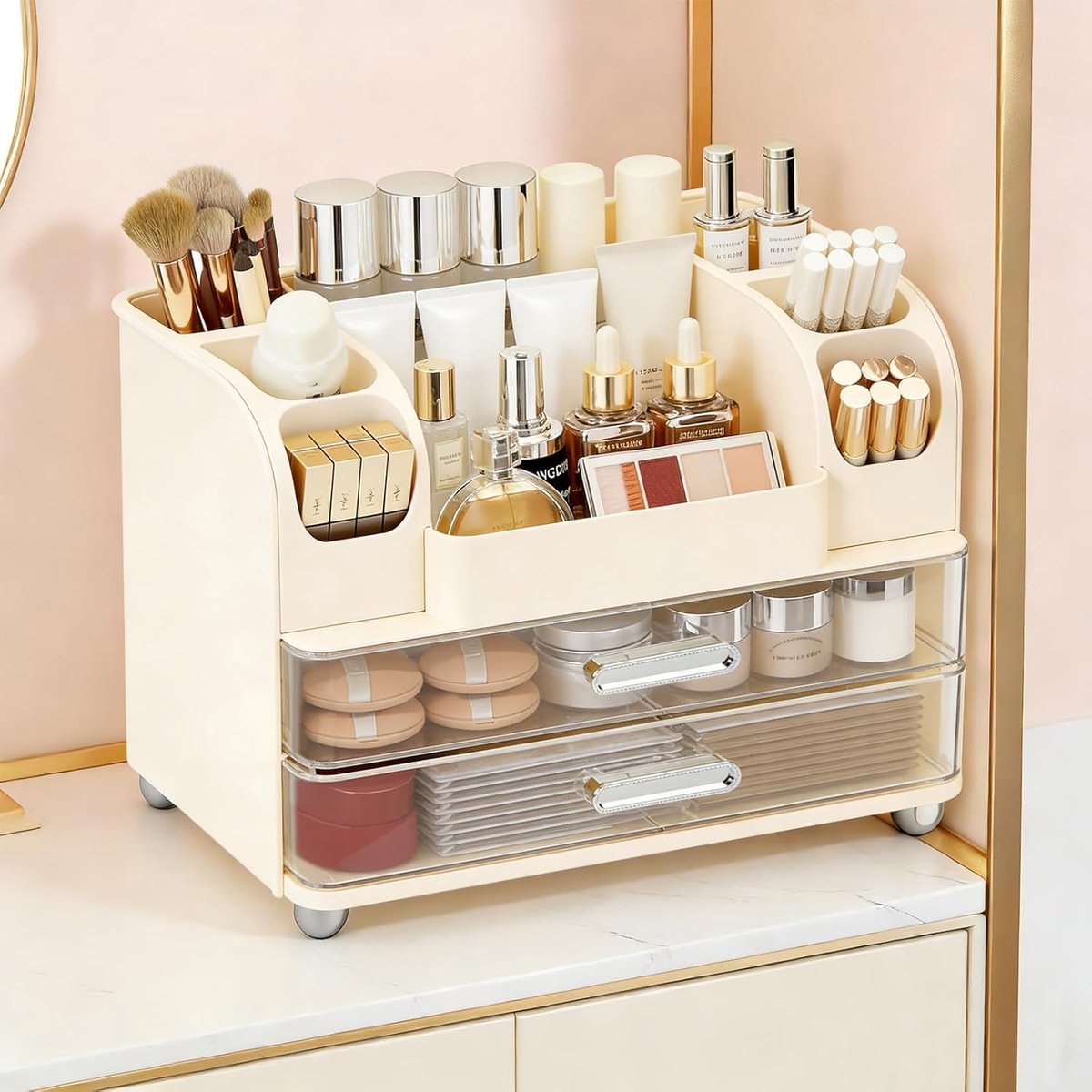 Makeup organizer met lades - plastic cosmetic storage box - multifunctioneel met 8 vakken - SnelShoppen