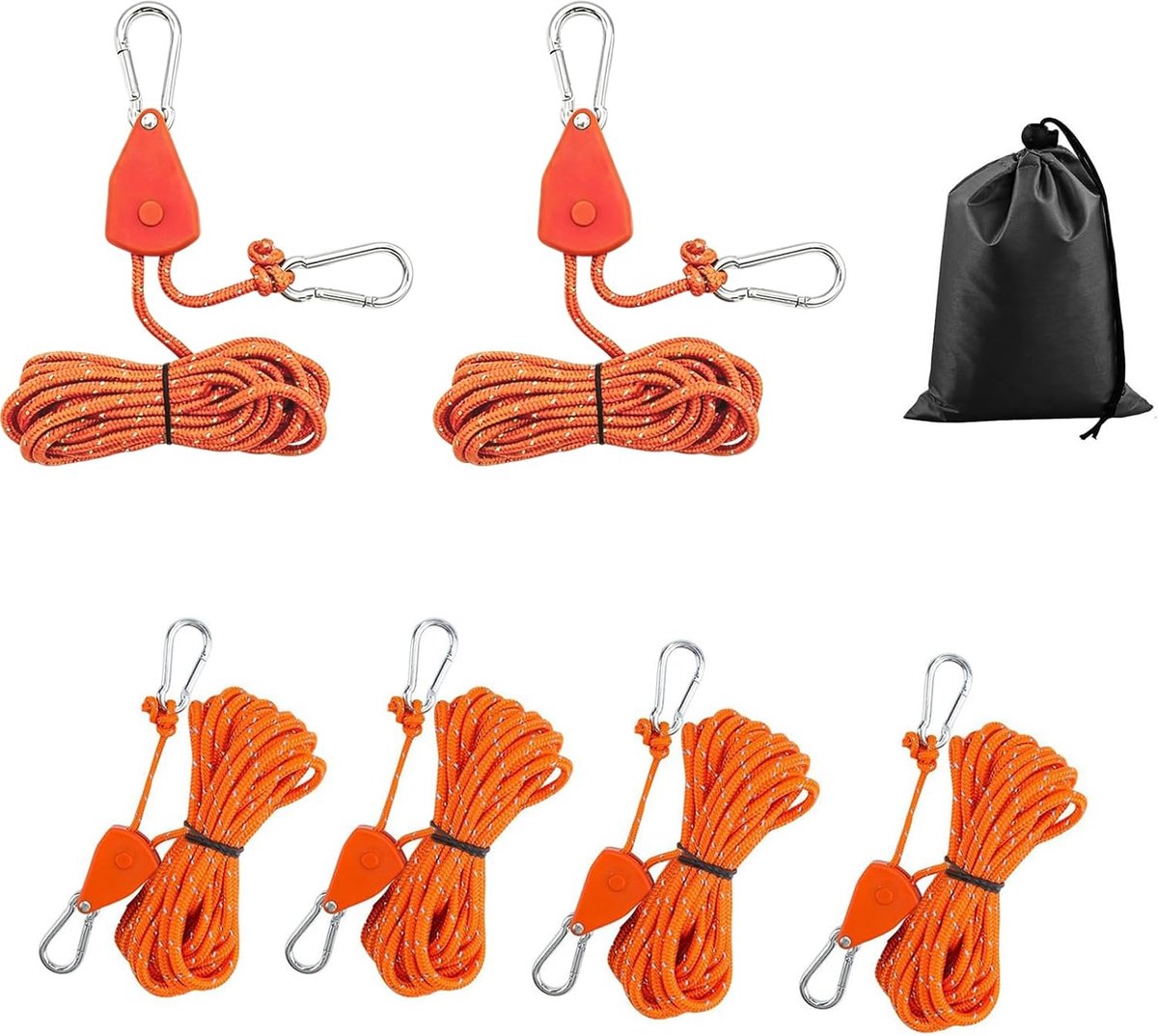tenttouw set van 6 stuks - 4 m robuuste touwspanner - met haken - windbestendige bevestigingselementen - SnelShoppen