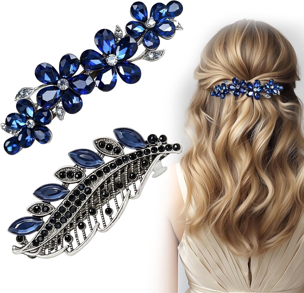 Haarspelden 2 stuks - Blauwe strass clips - Hoogwaardige kristallen - Stevige grip voor diverse kapsels - SnelShoppen