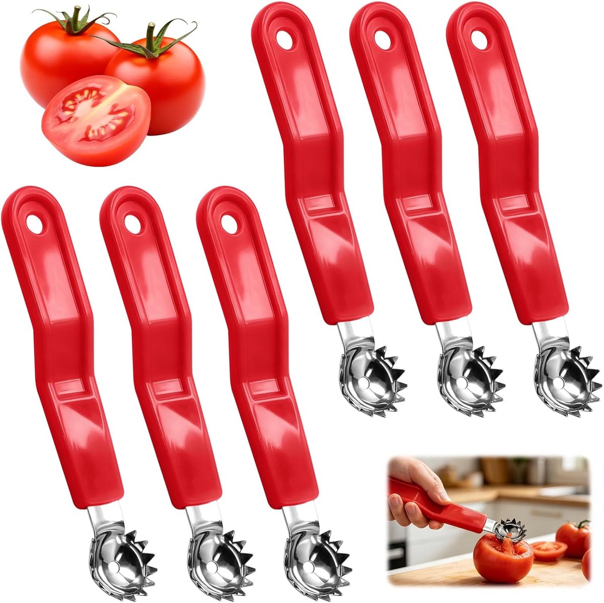 Tomatenontkerner set 6-delig - roestvrij staal - antislip handgreep - perfect voor salades - SnelShoppen