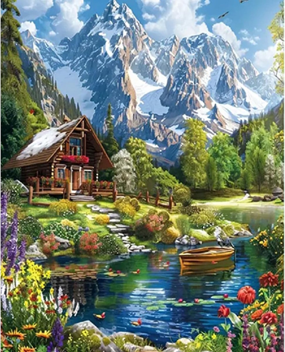 Schilderen op nummer landschap 40x50cm - acrylverf set - inclusief penseel en voorbeeld - SnelShoppen