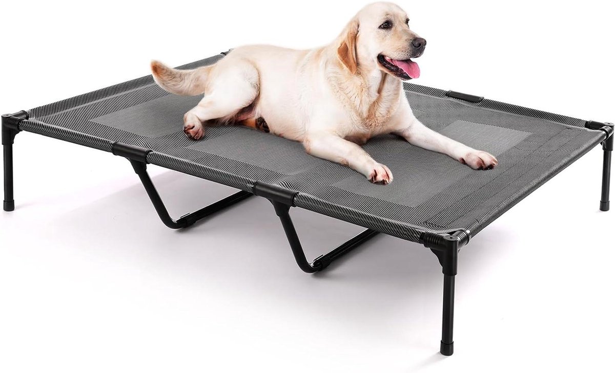 Hondenbed Verhoogd - Buitenbed Koel - Comfortabel Rusten - Sterke Ondersteuning - 48 Inch - Zwart