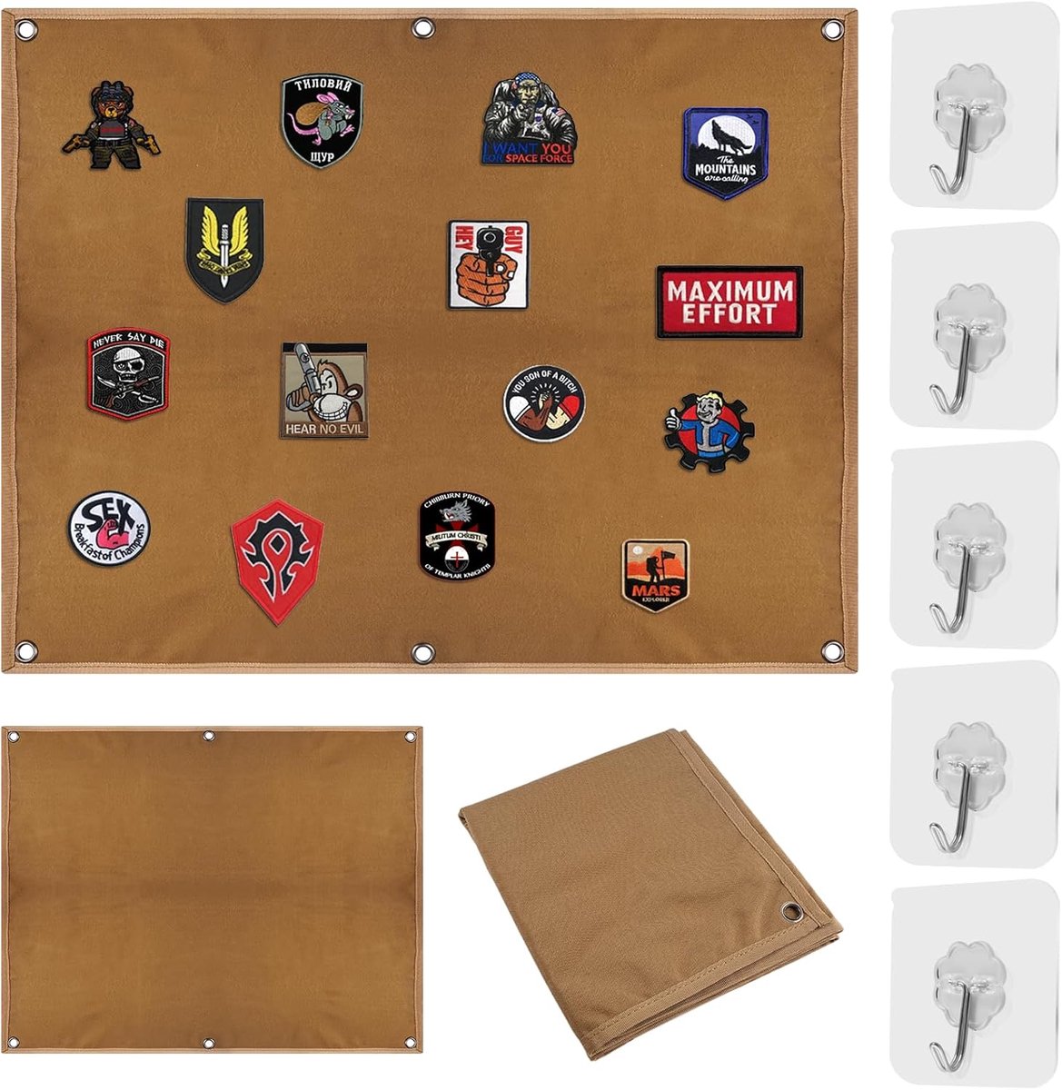 Patchboard 60 x 45 cm - Bruin Oxford stof - Met gaten en haken - Voor het presenteren en opslaan van patches - SnelShoppen
