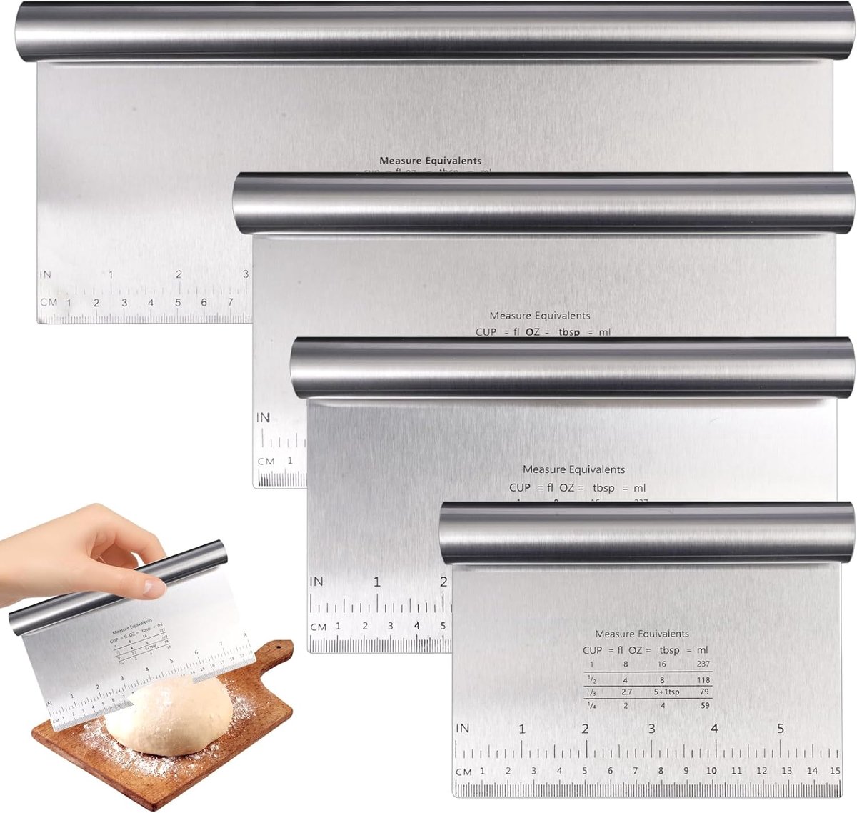 Deegschraper 4Pcs RVS - Antikleef - Met Meetlat - Voor Bakken en Koken - SnelShoppen