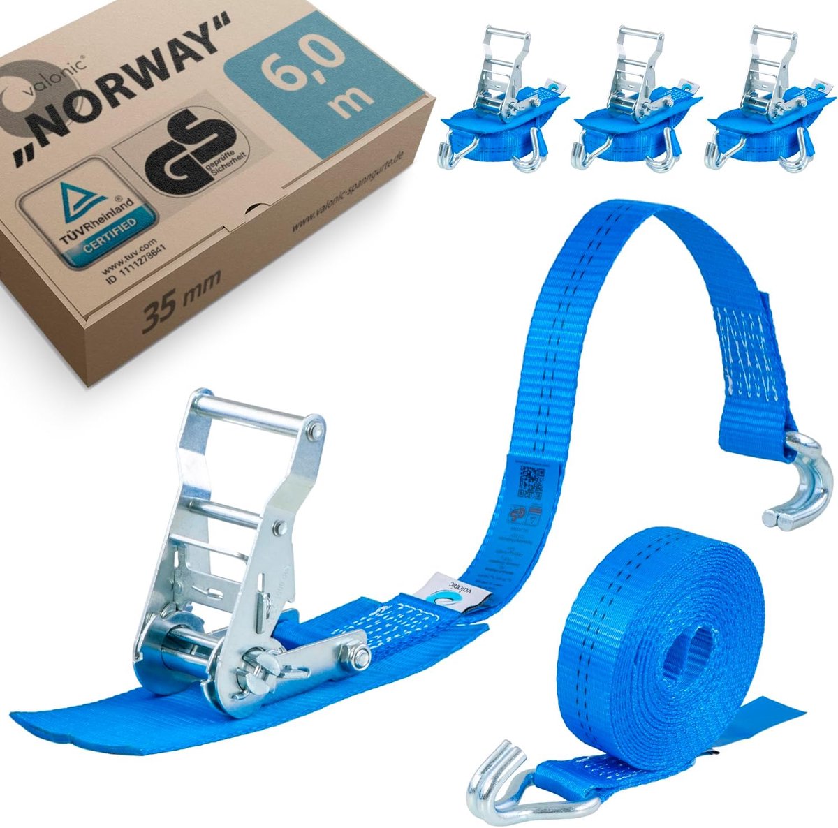 Lashing straps 4 x 6 m - 35 mm - met haak - ideaal voor vrachtwagens - SnelShoppen