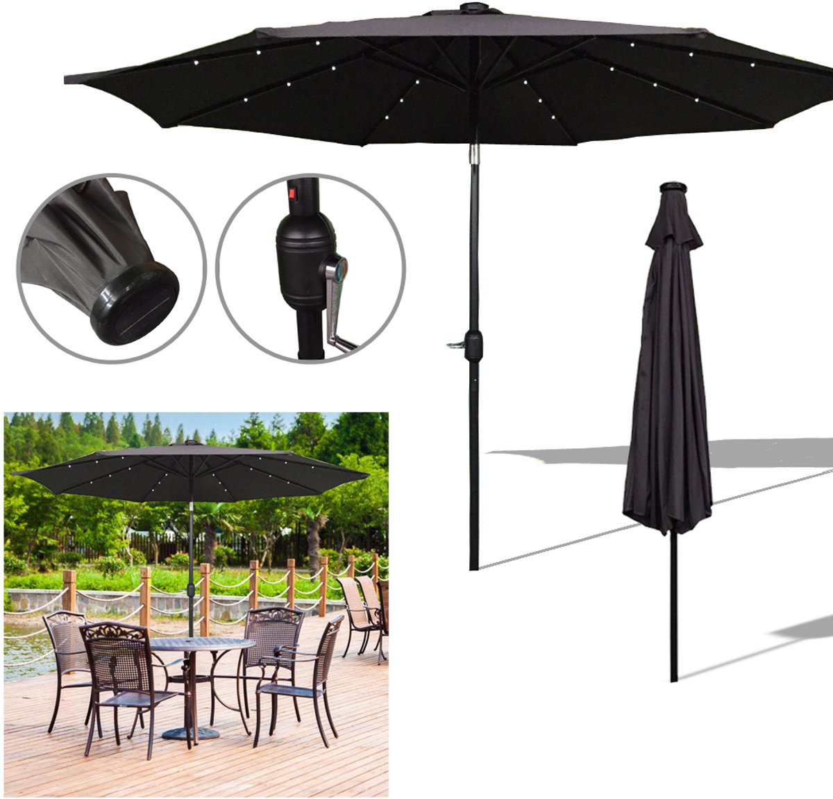 Froadp Aluminium Parasol 300cm met Kantelfunctie - UV40+ Antraciet - Tuin, Terras, Balkon welke LED