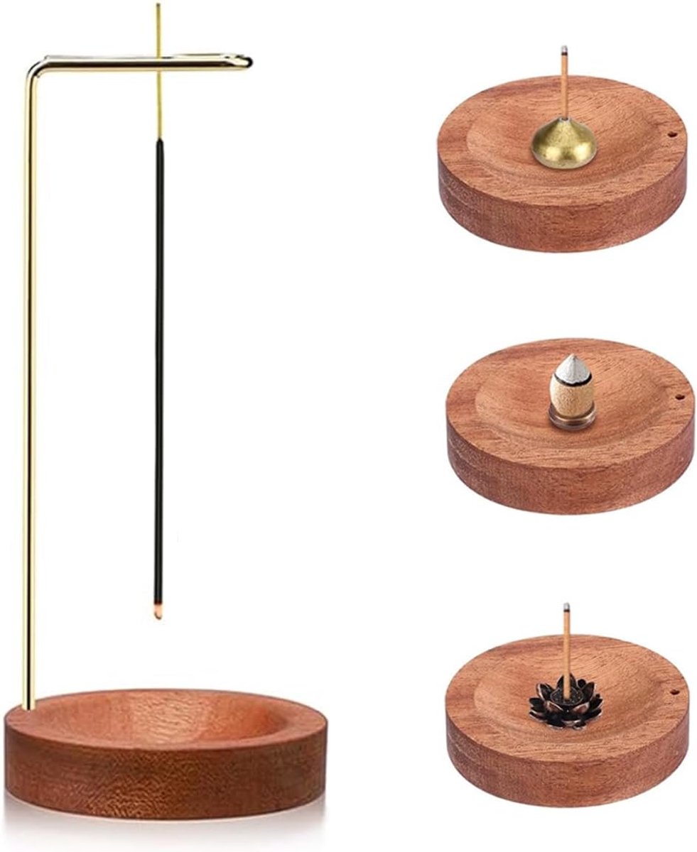 Wierookhouder 2-in-1 met 9 gaten - Houten omgekeerde standaard - Asvanger voor meditatie - SnelShoppen