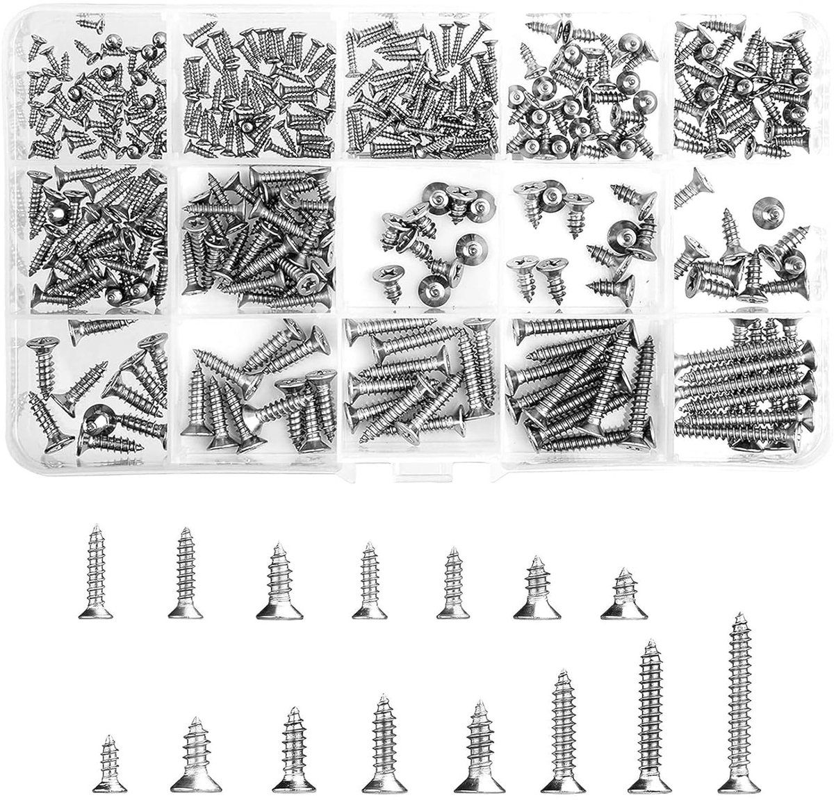 Zelftappende schroeven M2 M3 M4 - RVS 350 stuks - Diverse maten - Ideaal voor houtbewerking - SnelShoppen