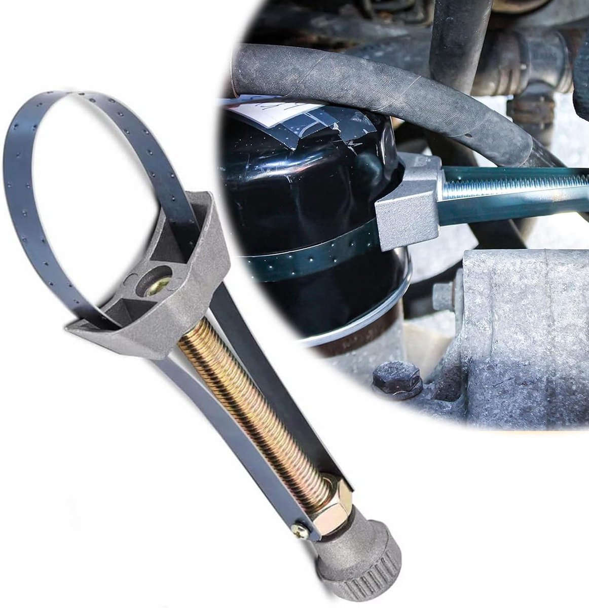 Oliefilter sleutel met verstelbare band - staal - geschikt voor Ø 60-120 mm - eenvoudig in gebruik - SnelShoppen