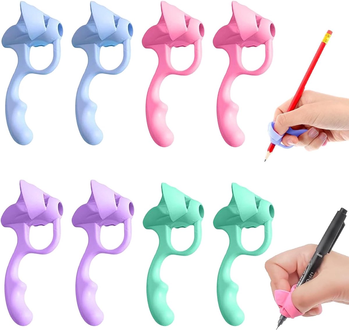 siliconen potloodgrepen 8 stuks - verschillende kleuren - ergonomisch ontwerp - bevorderlijke grip voor kinderen - SnelShoppen