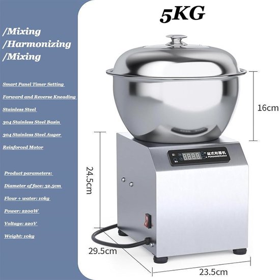 Deegmixer - Broodkneedmachine Deegkneedmachine - Deeg Mengen En Kneden - Afneembaar Bassin - 5/8 kg - Zilver — afbeelding 5