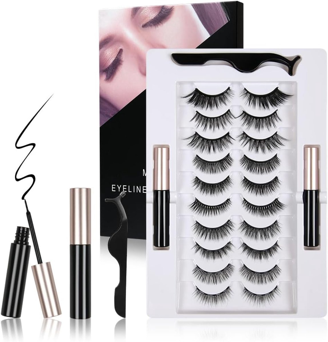 Valse Wimpers 10 Paar - Magnetische Wimperset met Eyeliner - Waterproof en Comfortabel - Perfect voor Make-up - SnelShoppen