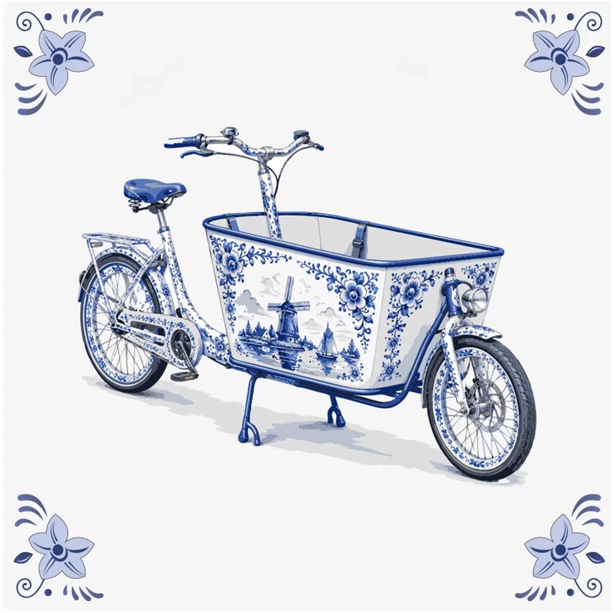 Delfts blauwe tegel Bakfiets - delfts blauw wandbord - delftsblauw - hollandse cadeautjes - wanddecoratie - decoratieve accessoires