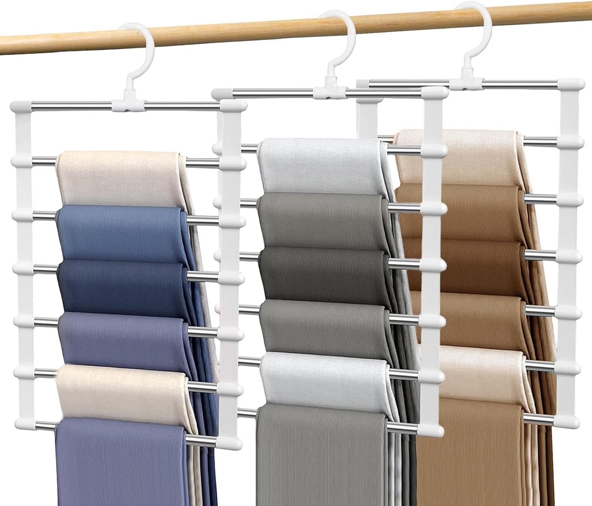 Pantalonhanger 6-in-1 - Multi-laags metaal - 360° draaibaar - Ruimtebesparende kledingorganiser - ShopVlot