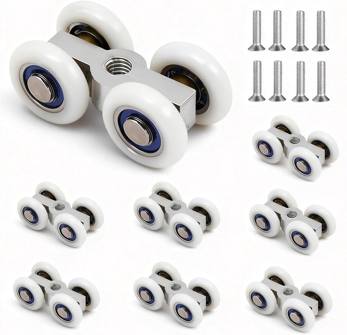 Wielen voor schuifdeuren 44 x 22 mm - aluminium - 8 stuks - eenvoudig te installeren - ShopVlot