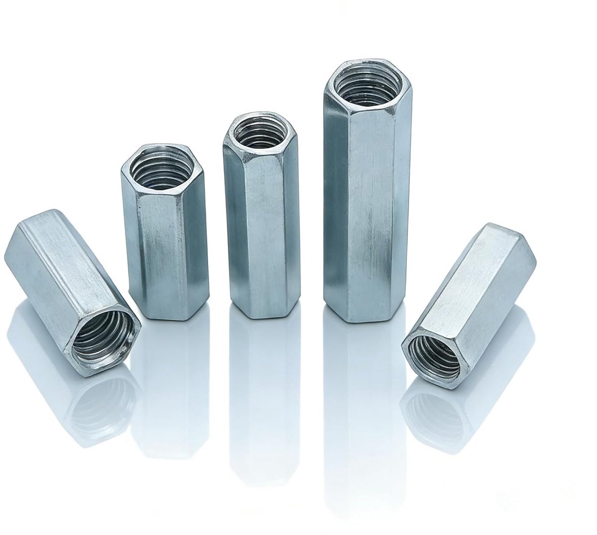 M6 x 20mm lange moeren - verzinkt staal - hexagonale verbinding - ideaal voor machines - ShopVlot