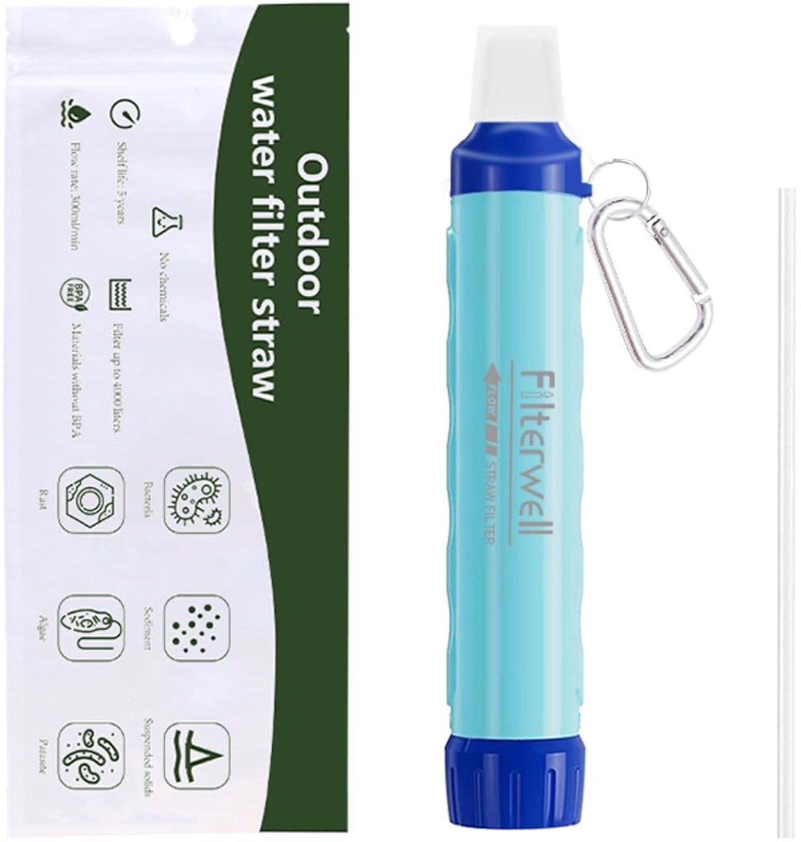 Draagbare waterfilter 1500 l - persoonlijk outdoorfilter - BPA-vrij - veilig drinkwater voor kamperen - ShopVlot