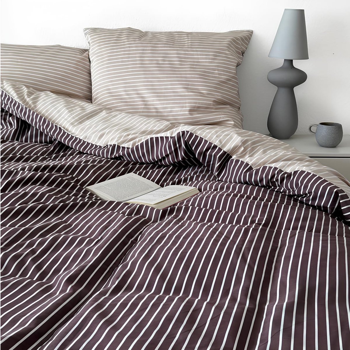 Dekbedovertrek 135 x 200 cm - Beige / Bruin - Bamboo en Katoen Satijn - Hypoallergeen en Klimateregulerend - ShopVlot