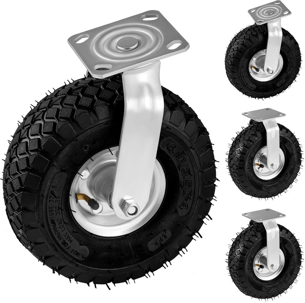 Pneumatische wielen 260 mm - set van 4 - zware rubberen wielen - 362 kg draagkracht voor werkbank - ShopVlot