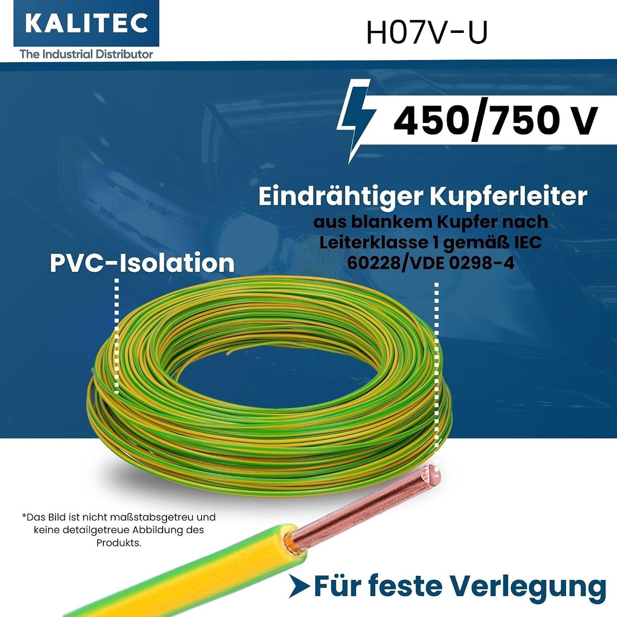 Installatiedraad 10 m H07V-U 1.5 mm² - PVC geïsoleerd - enkelvoudige geleider - ideaal voor elektrische installaties - ShopVlot