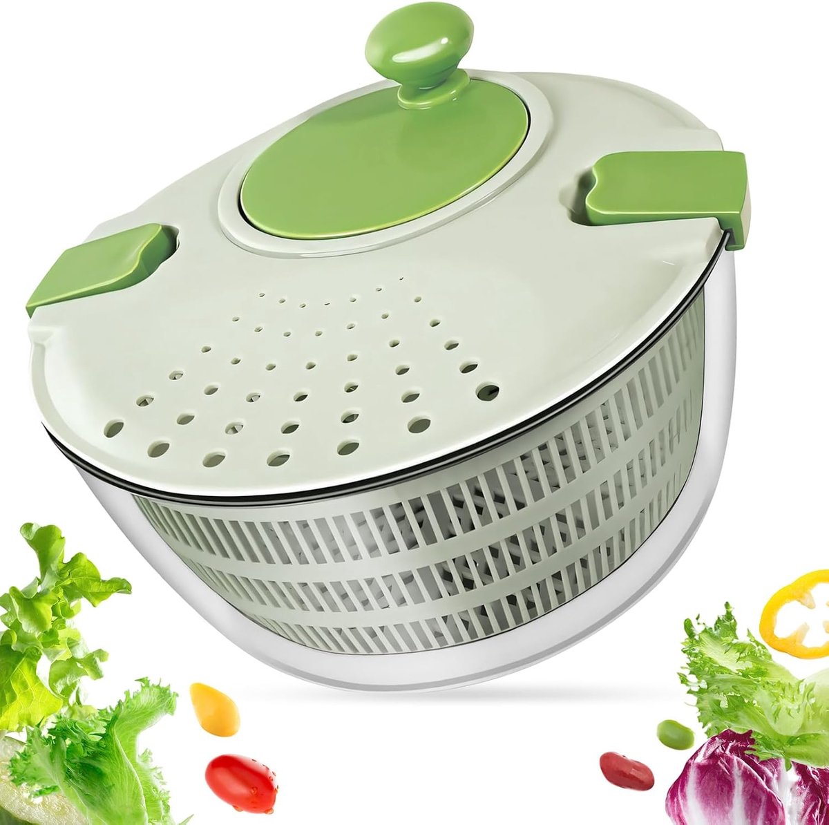 Saladecentrifuge 4 Liter - Grote Saladeschaal - Ergonomische draaiknop - Ideaal voor het drogen van groenten - ShopVlot