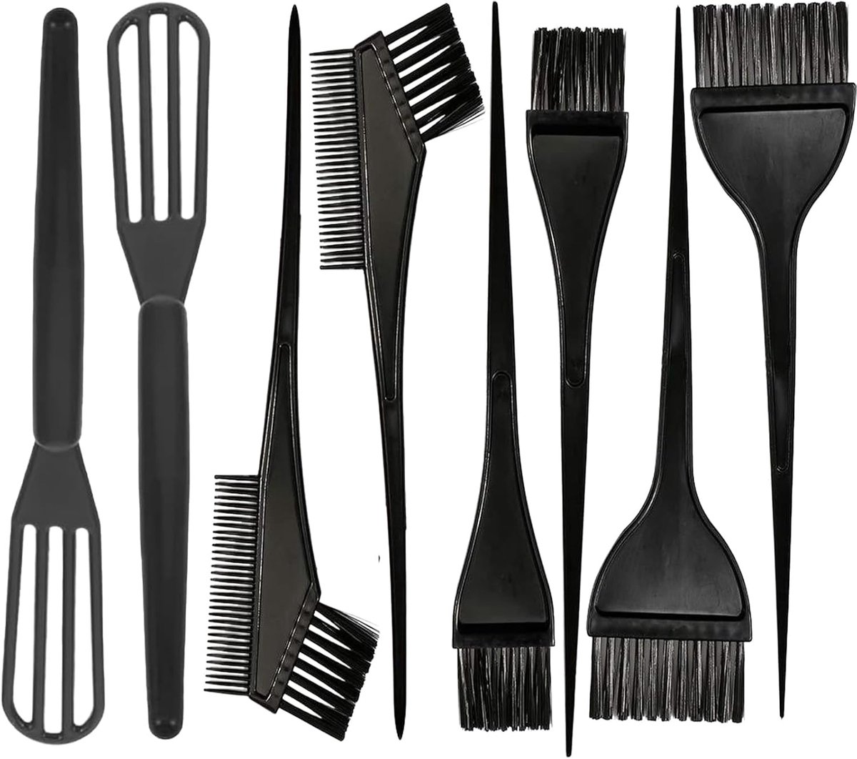 Haarverfkwastenset 8-delig - 6 verfkwasten en 2 mengpaletten - Professionele accessoires voor salon en thuisgebruik - ShopVlot
