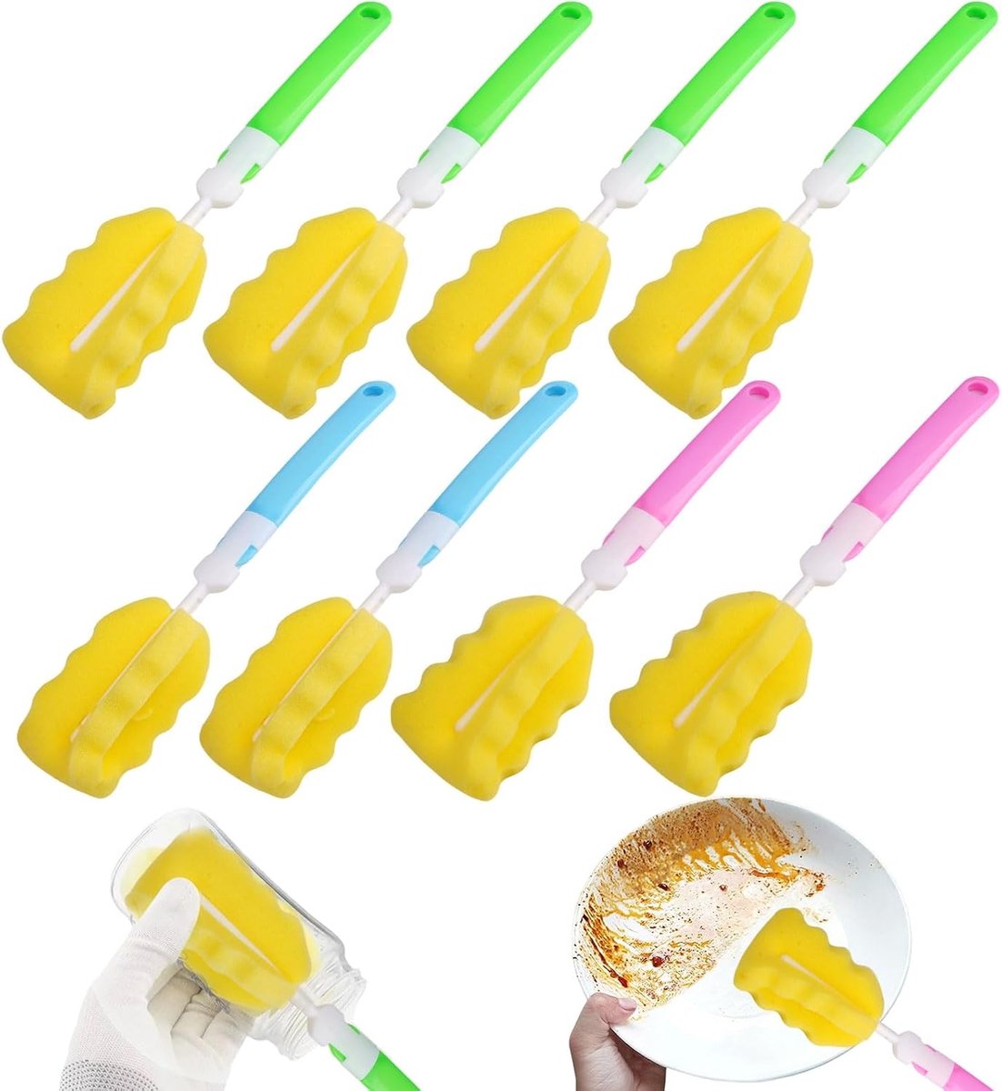 Sponsborstel voor flessen 28cm - hoge dichtheid schuim - stevig handvat - ideaal voor babyflessen - m-winkel
