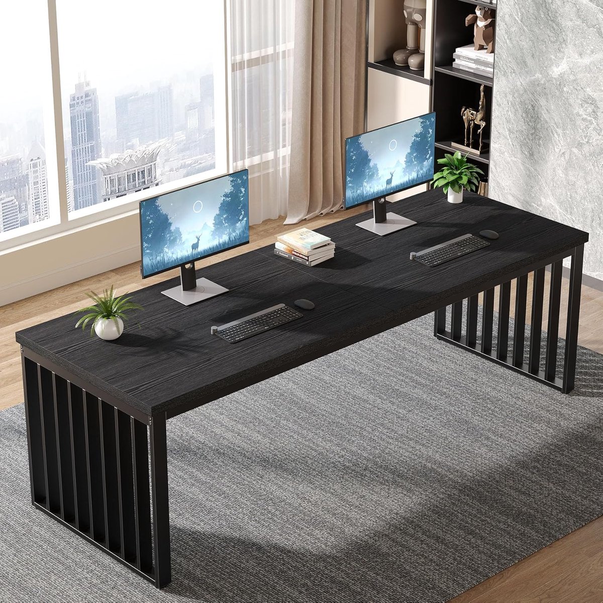 Tribesigns Rechthoekige Eettafel - 180x60x76 cm - Industriële Eettafel voor 6-8 Personen - Zwart - met Metalen Frame voor Eetkamer, Keuken, Woonkamer Bruin