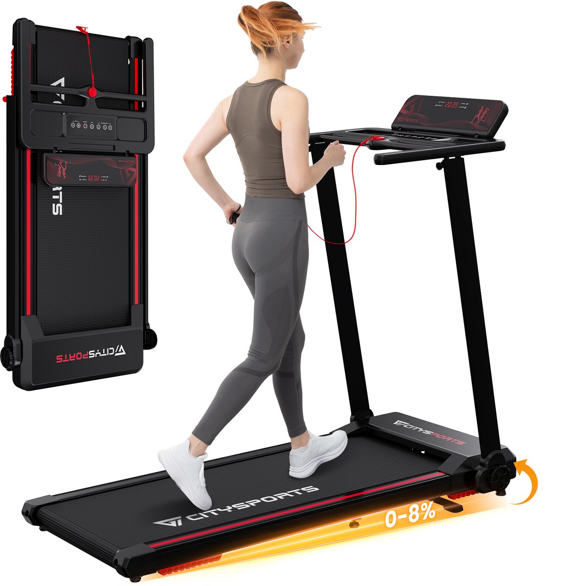 CITYSPORTS WP9 Loopband - 1-12 km/h - Loopband met 8% helling - Bluetooth - APP - Treadmill - Walking Pad - 120kg