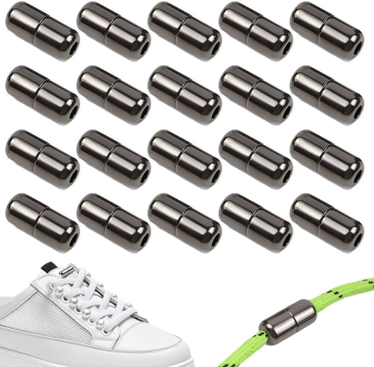 Veters voor schoenen 20 stuks - zwart - snelsluiting - elastisch, zonder binding - ideaal voor snel aan- en uittrekken - ShopVlot