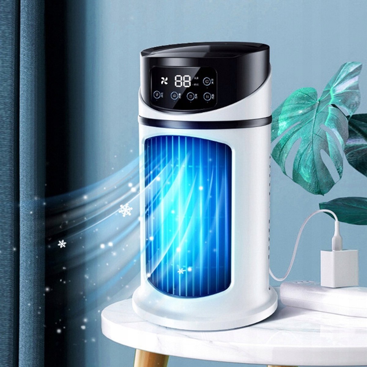 Draagbare Airco - Torenventilator - Mobiele Aircooler - Ventilator Staand - Tower Fan - met Nevelkoeling & Timer - 6 Snelheden - 300 ml - USB - Persoonlijke Koeler - Voor Slaapkamer & Woonkamer & Kantoor