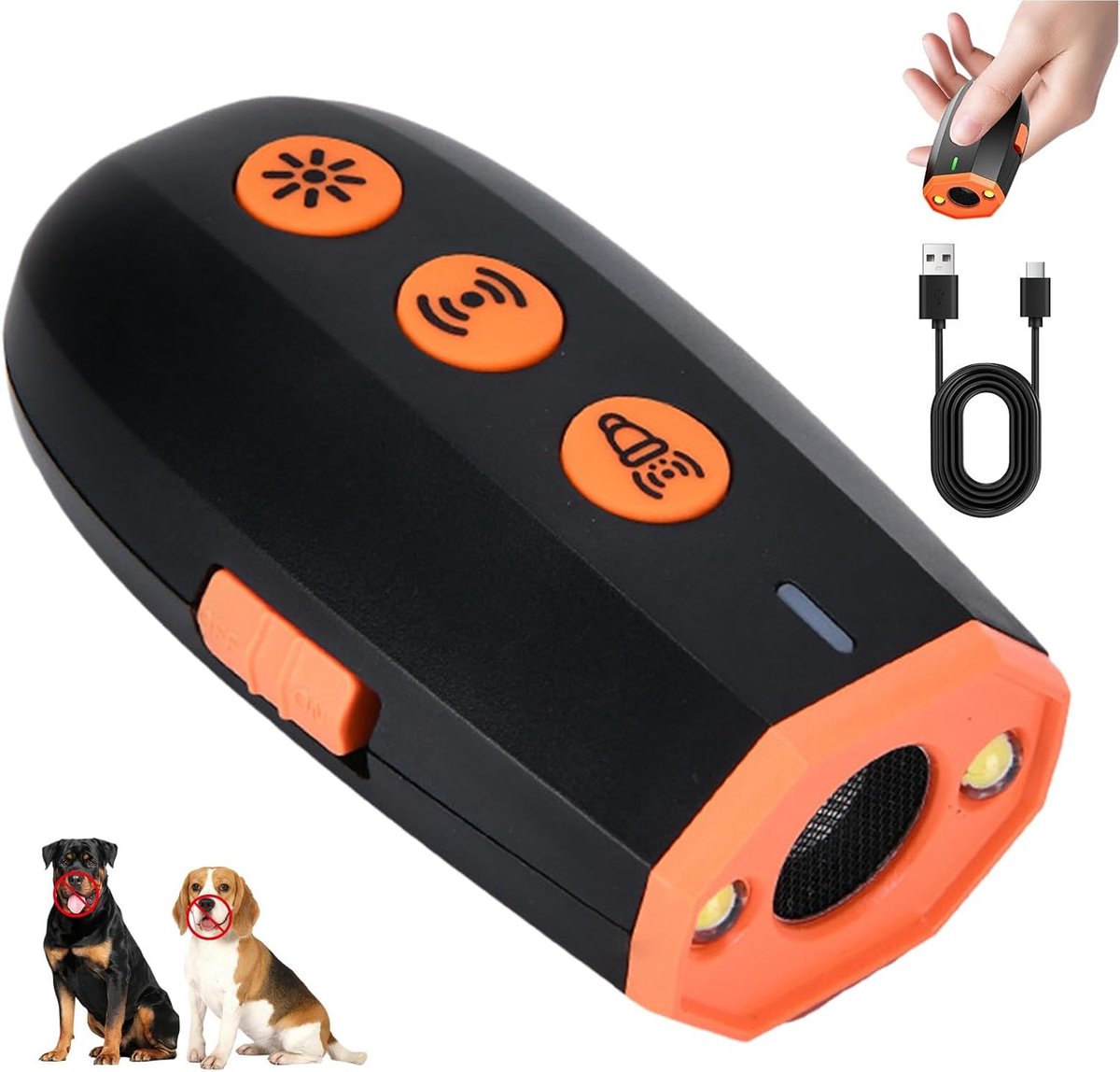 Anti-blafapparaat voor honden – Oplaadbaar ultrasoon afweermiddel – Anti-blaf – LED-zaklamp met frequentie – Voor kleine en grote honden – Binnen en buiten