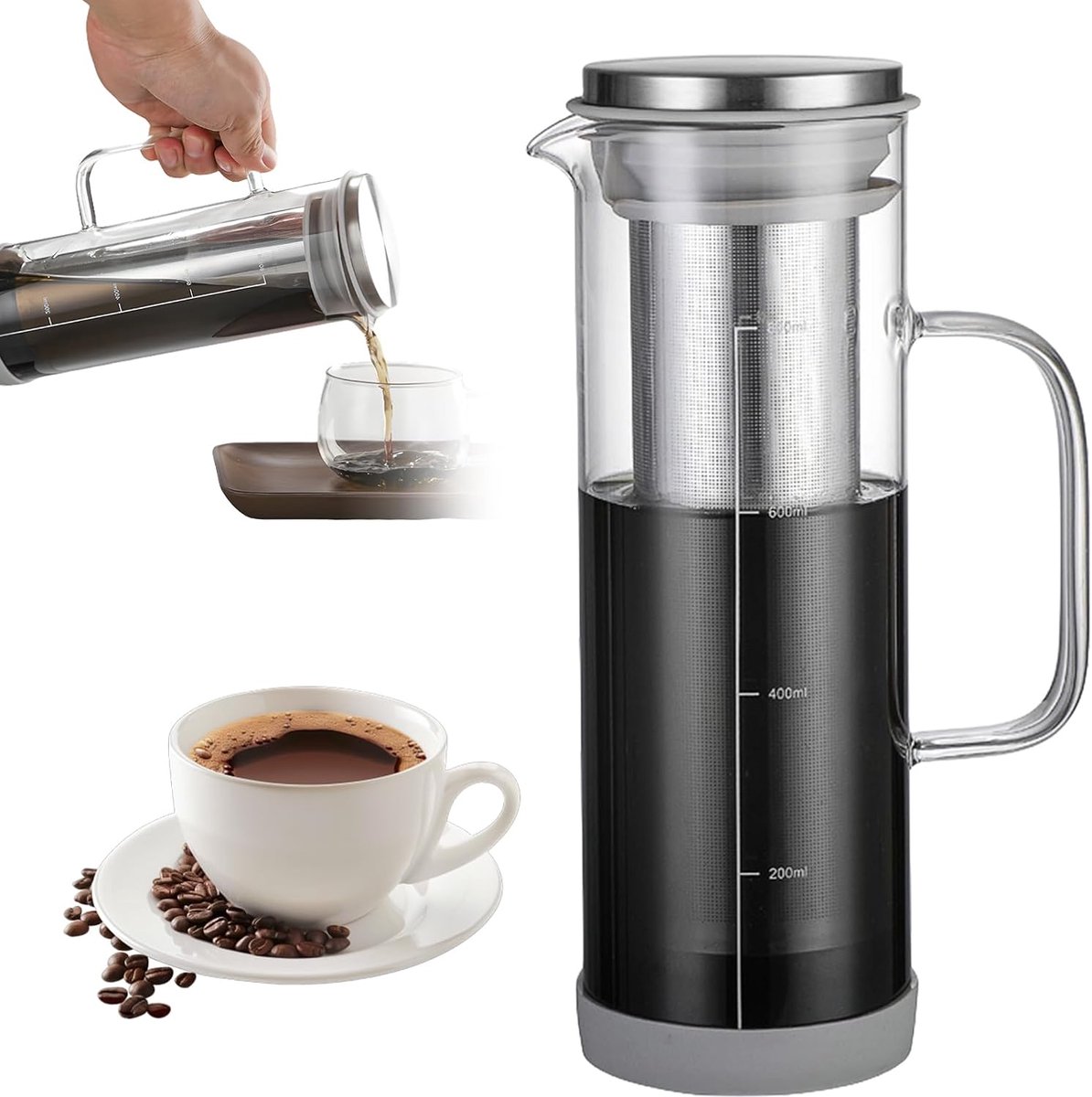 Cold Brew koffiezetapparaat 800ml - glazen decanteerder - 304 roestvrijstalen filters - ideaal voor koffie en thee - m-winkel
