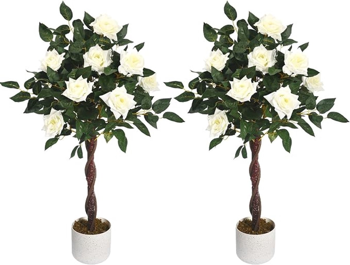 Danky - kunstrozenboom - 2 stuks 90cm wit hoogdetail polyester voor luxe binnen en buitendecoratie