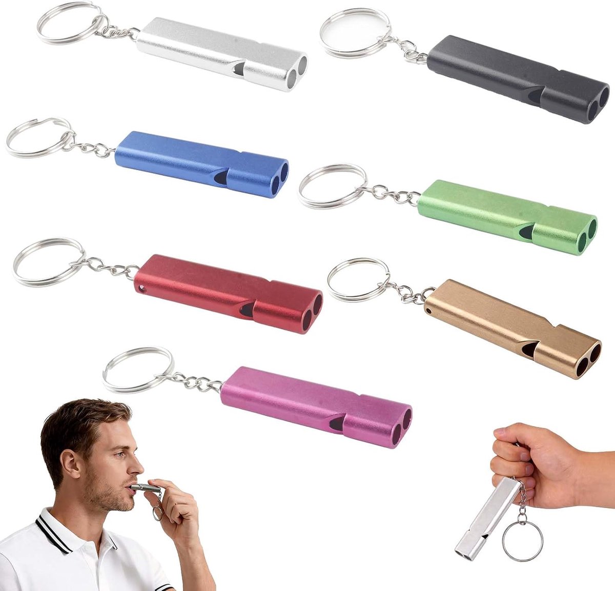 Noodfluitset - 7-delige dubbele buis fluiten - Anodiseer aluminium - Perfect voor noodsignalering - ShopVlot