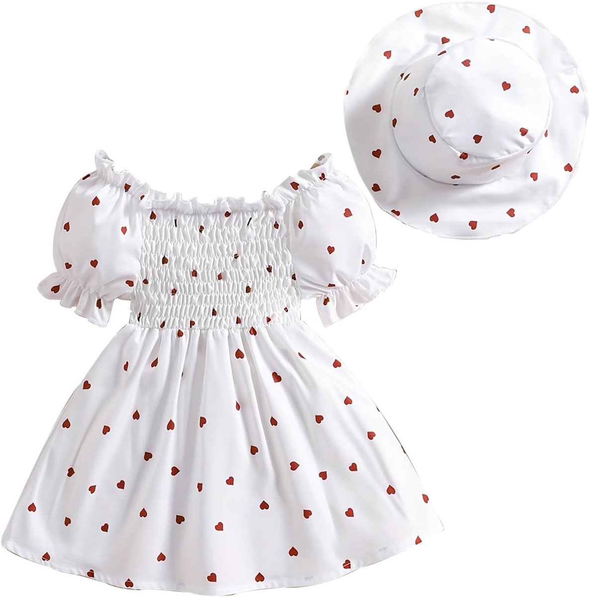 Meisjes Prinsessenjurk Set 2 Stuks - Korte Mouwen + Hoed - Bloemenprint - Perfect voor Strand - ShopVlot