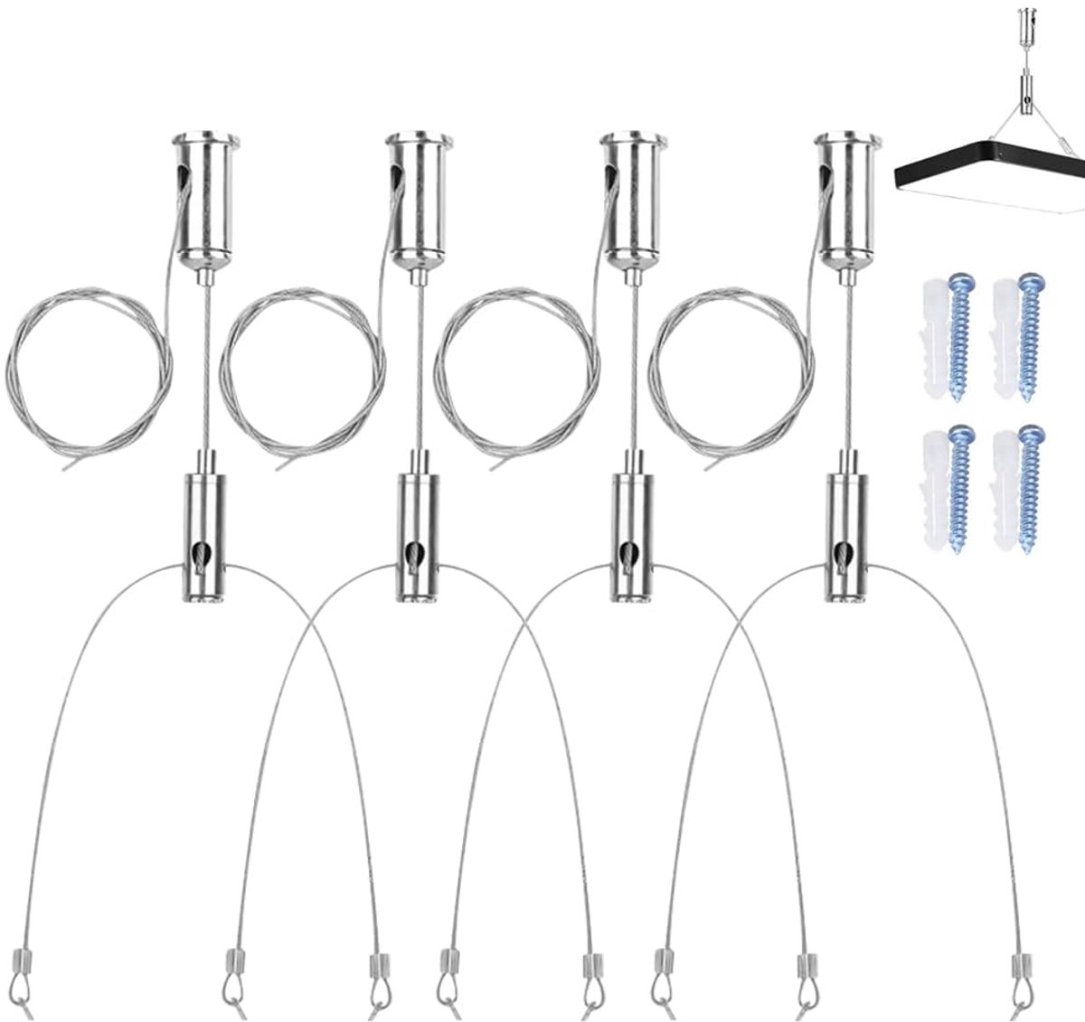 Kabelhangers set van 4 - 1,5 mm x 1 m - roestvrij staal met PVC coating - ideaal voor lampen en LED panelen - ShopVlot