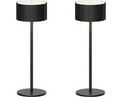 Luxus Europe - Tafellamp Tinos - Set van 2 Zwart - Draadloze Tafellamp Binnen & Buiten - Oplaadbaar - USB-C - Dimbaar - Warm Wit - Waterbestendig