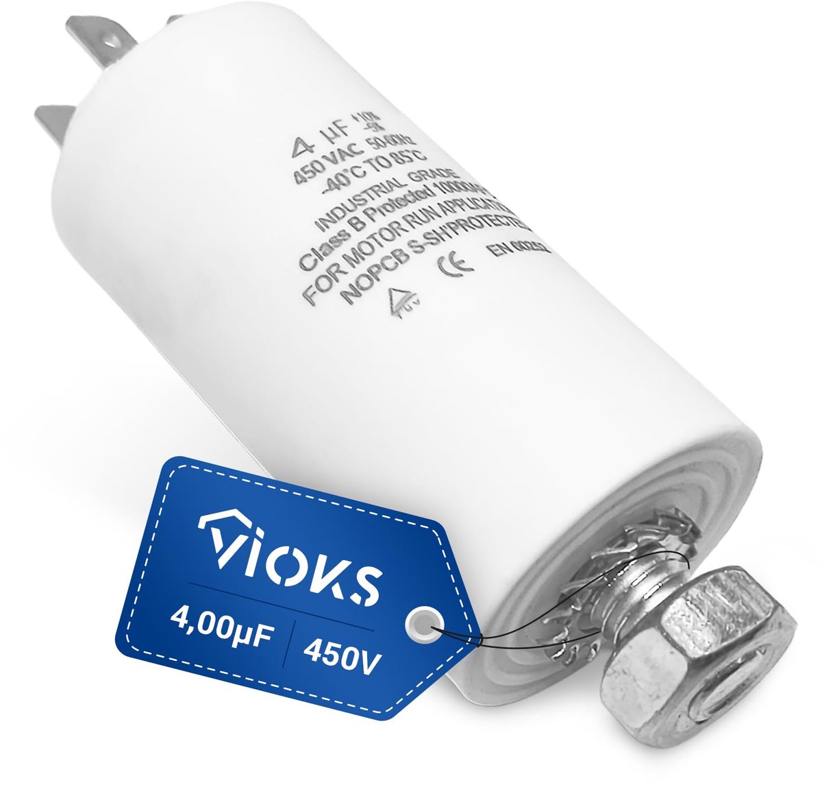 Capacitor CBB60 4µF 450 V - universele condensator met 6.3 mm AMP stekker - geschikt voor elektrische apparaten - ShopVlot