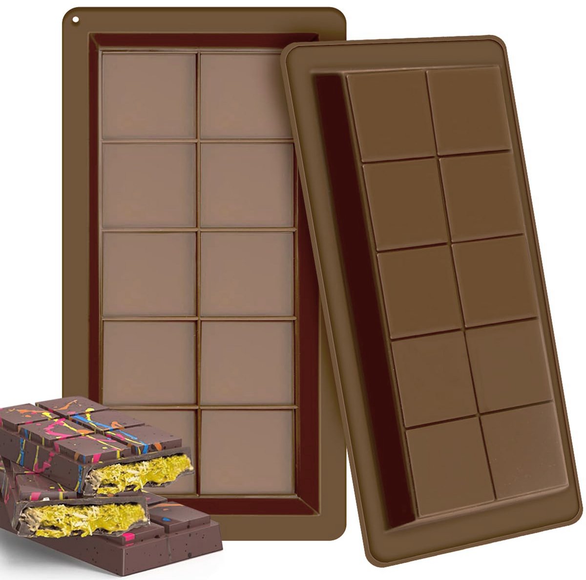 Chocolademallen - 2 stuks - 25*13,5*2 cm - Geschikt voor het maken van gevulde chocoladerepen, chocoladesticks, koekjes of snoepjes - Siliconenmallen van voedselkwaliteit - Vormen voor het maken van chocolade - DIY chocolademallen - Bakvormen