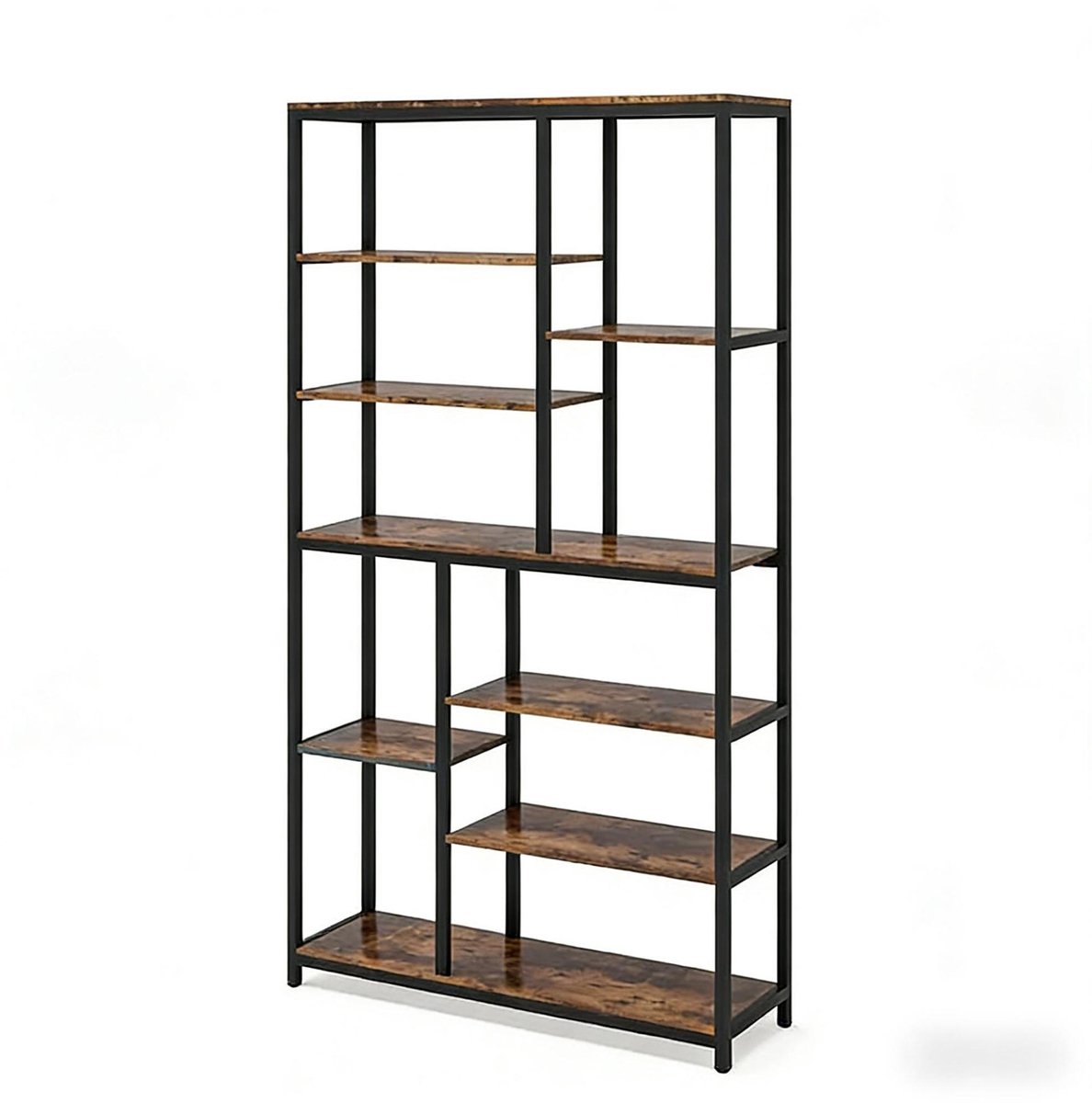 MIVRAY Boekenkast – Industrieel Open Design – 100 x 30 x 200 cm – Metaal En Spaanplaat – Zwart En Rustiek Bruin – Woonkamer En Leeshoek