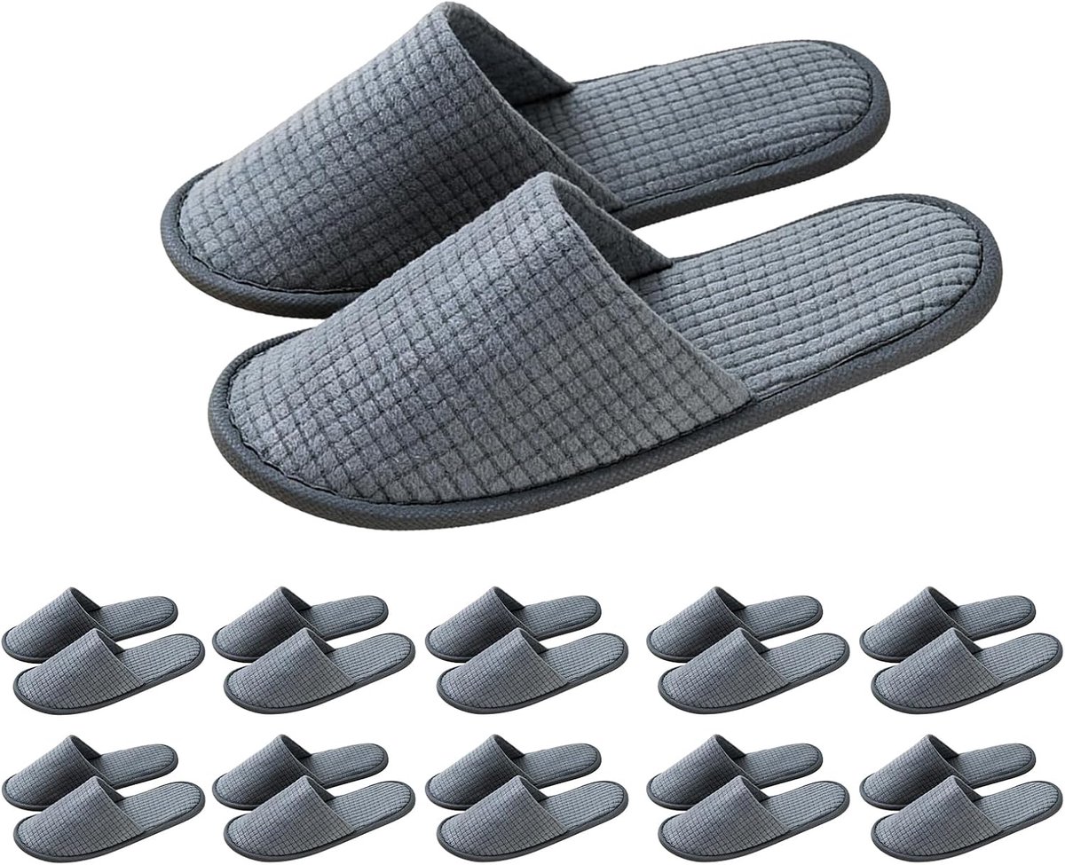 Gastenslippers 10 paar - Koraalfleece - Antislip - Warm voor binnen - ShopVlot