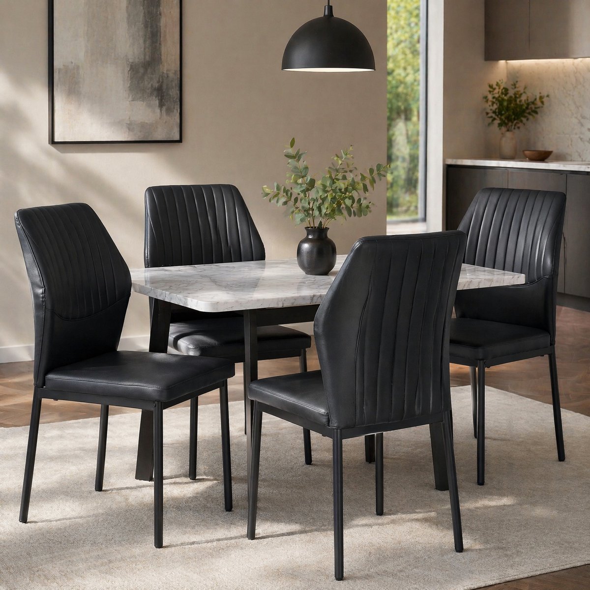 COVREO Eetkamerstoel 93 cm zwart, kunstleer met metalen poten, set van 4