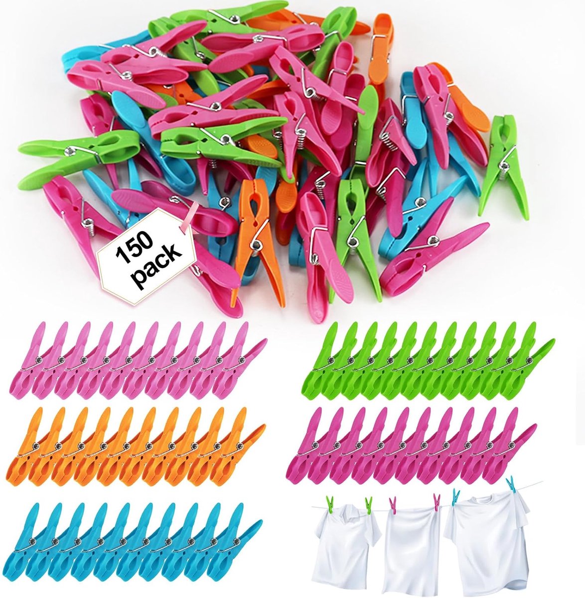 Kledingknijpers 150 stuks - Niet-slip en vuilafstotend - Windvast - Ideaal voor buitengebruik - ShopVlot