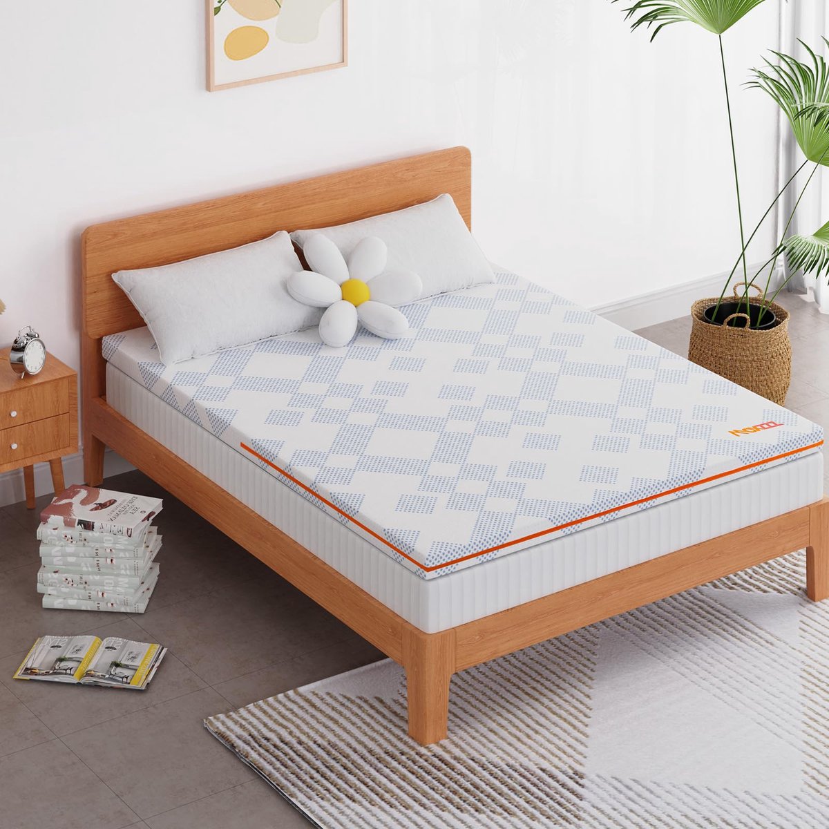 Matras topper 135 x 190 cm - visco-elastisch met geldeeltjes - wasbaar en ademend - verlicht spierspanning - ShopVlot