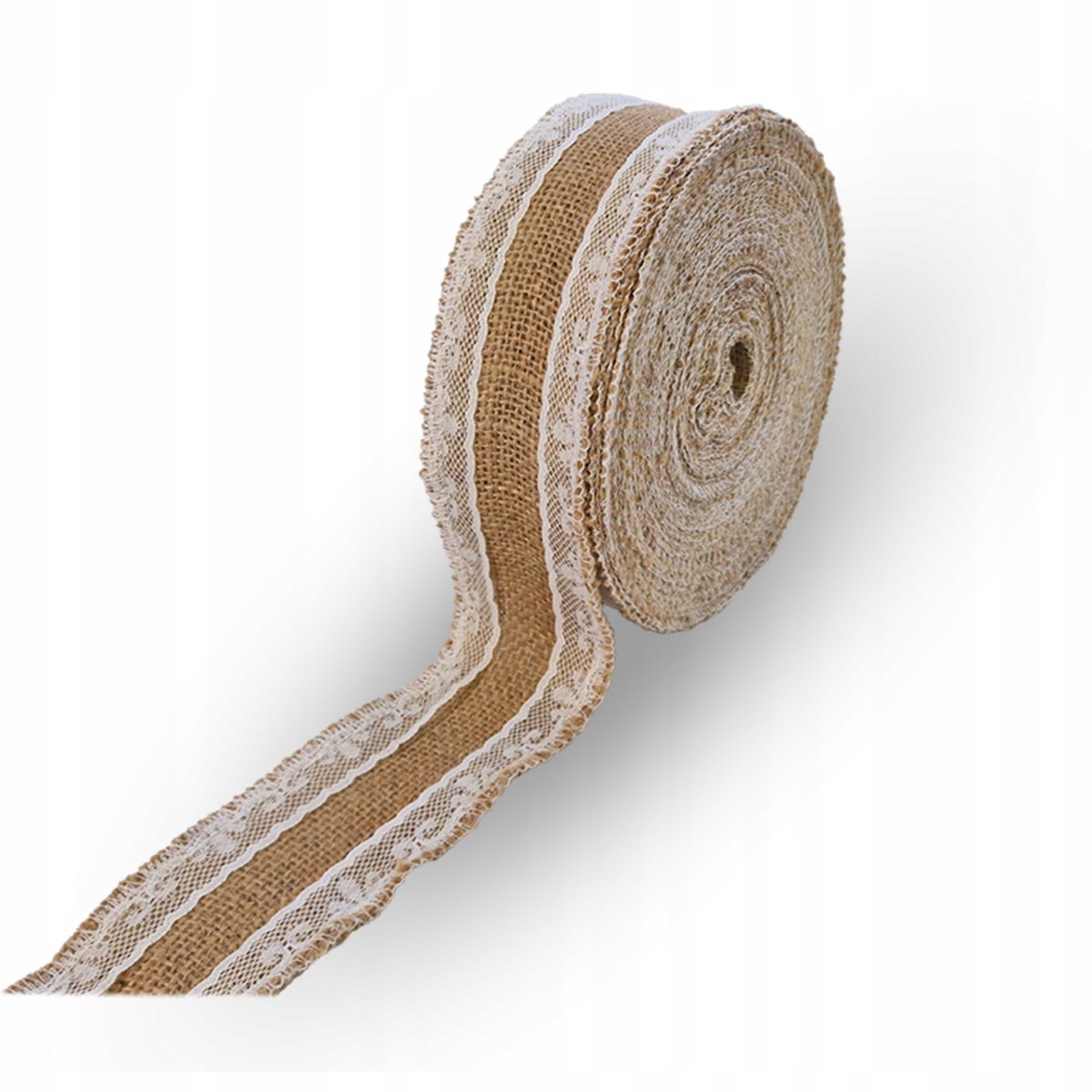 Jutetape met Kant - Wit, 5cm x 10m - Decoratieve Stof voor Knutselen