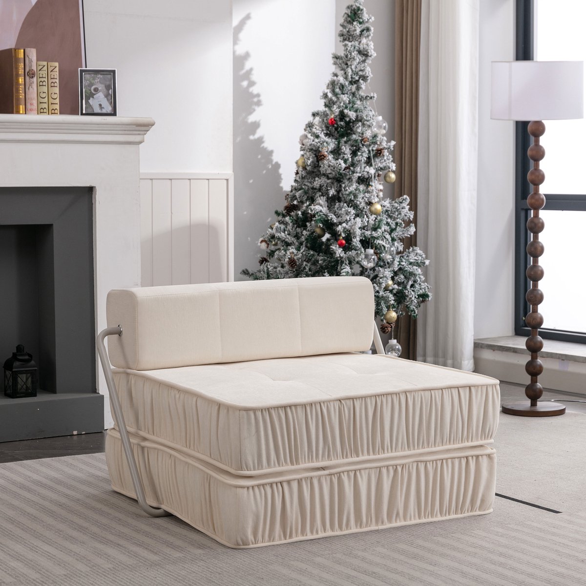 COVREO Slaapbank 92 x 92 x 64 cm wit, chenille stof met slaapfunctie